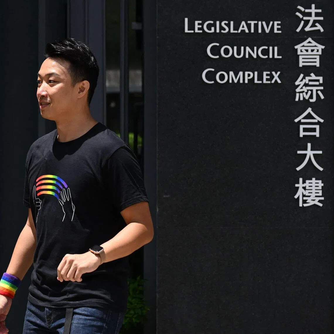Hong Kong pro-democracy and LGBTQ rights activist Jimmy Sham arrives at the Legislative Council Complex in Hong Kong on September 10, 2025. Hong Kong lawmakers are expected to vote September 10 on whether to grant limited rights to same-sex couples, as fears grow in the LGBTQ community that even this narrow equality bid could be sunk by conservative pro-Beijing voices. (Photo by Peter PARKS / AFP)