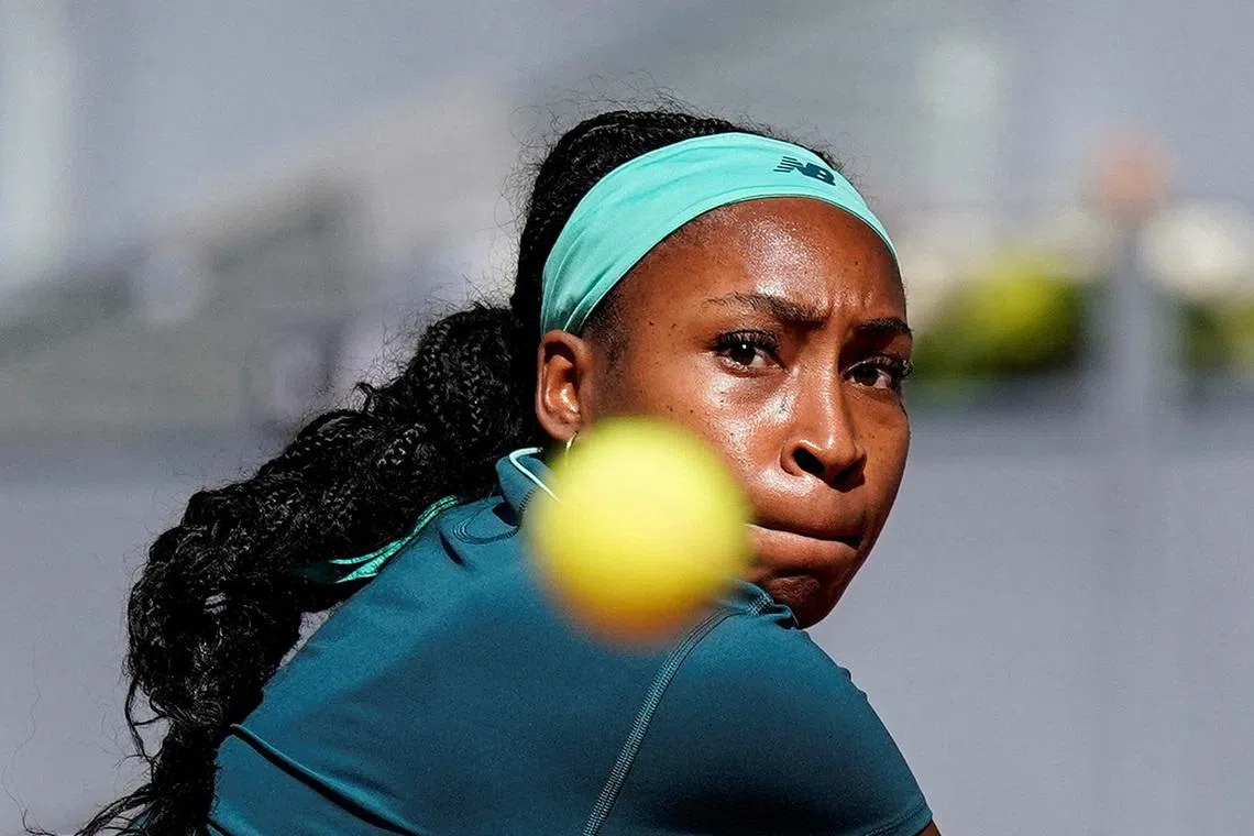 Tennis - Madrid Open - Park Manzanares, Madrid, Spain - April 26, 2026  Coco Gauff of the U.S. in action during her round of 32 match against Romania's Sorana Cirstea REUTERS/Ana Beltran
