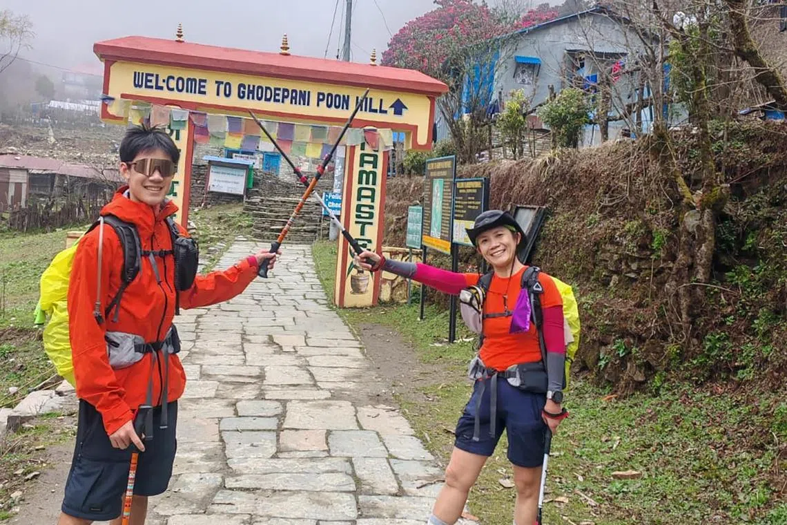 Ms Selina Ang (right) travelling with her son Caleb Lim to Nepal.