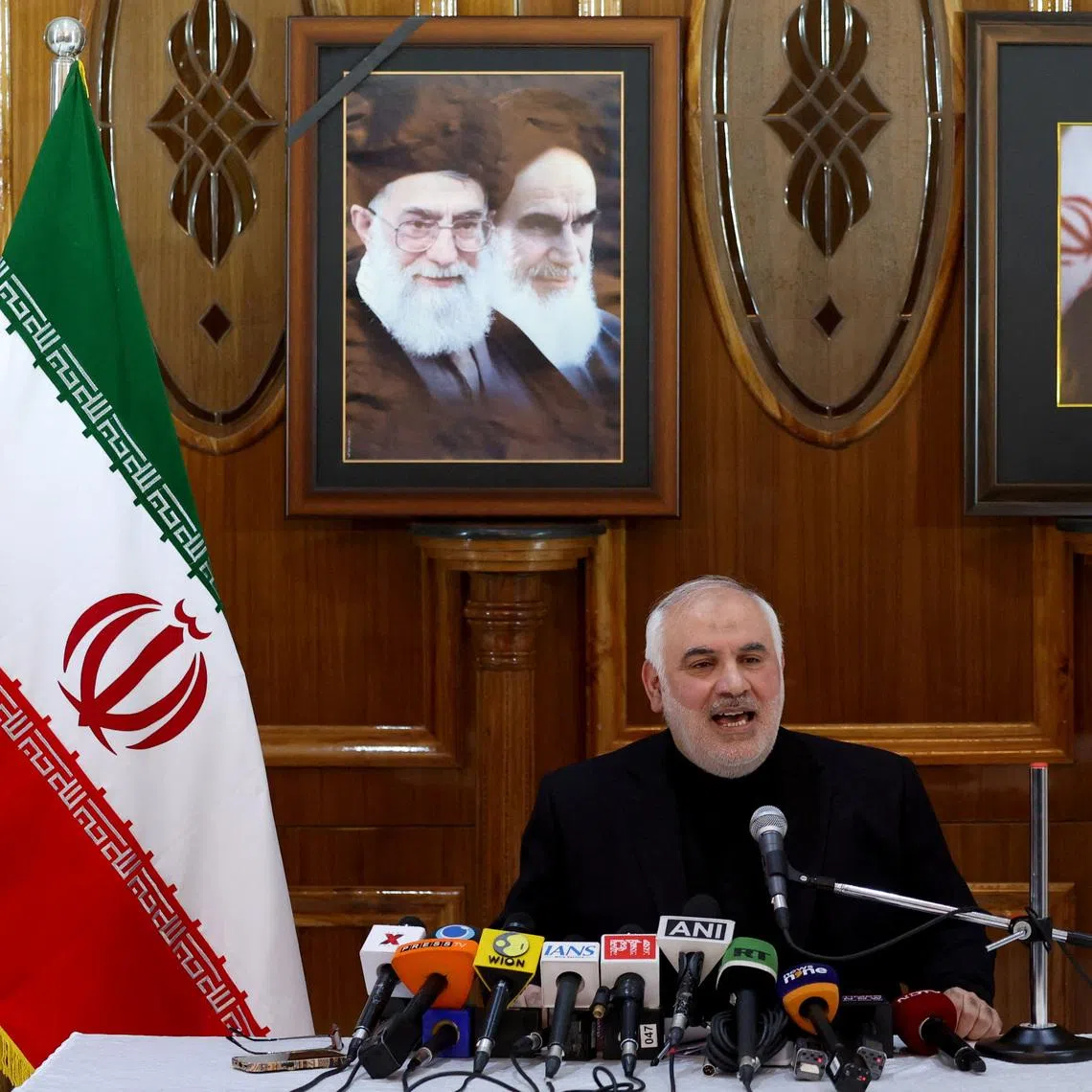 Iran's ambassador to India, Mohammad Fathali, addresses a press conference in New Delhi, India, April 13, 2026. REUTERS/Bhawika Chhabra
