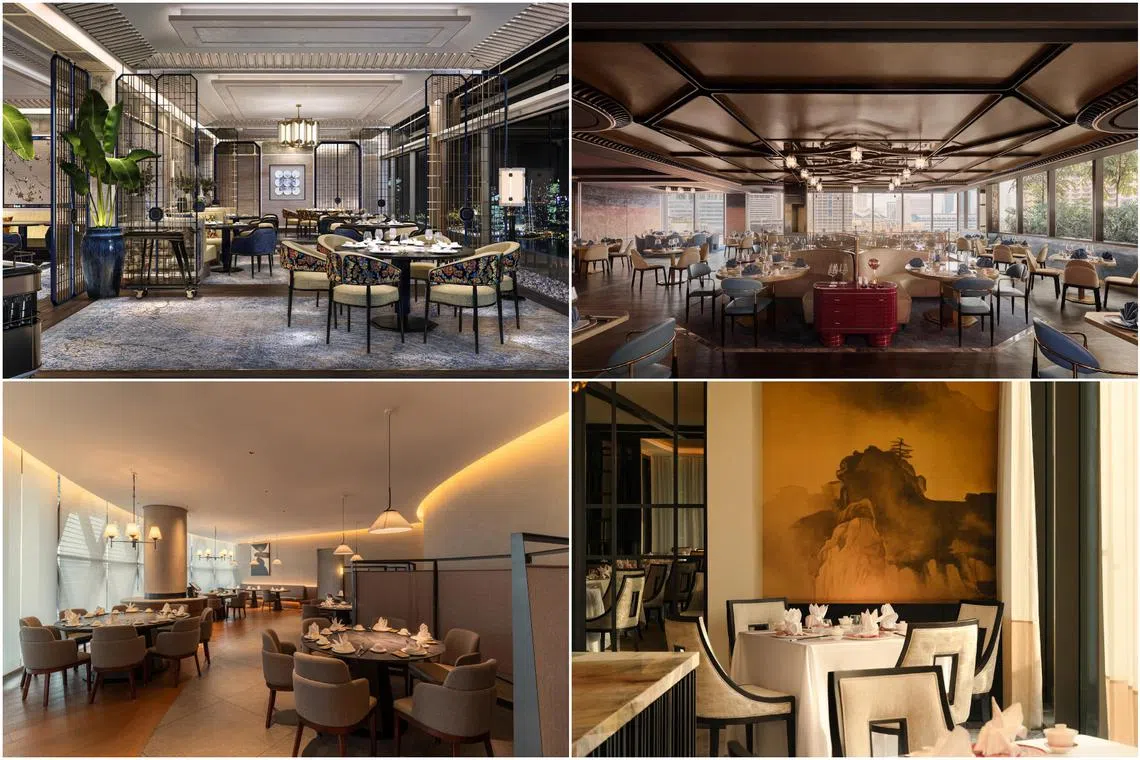 (Clockwise from top left) Jin Ting Wan at Marina Bay Sands, The Black Pearl, Royal China at Raffles Sentosa Singapore and Imperial Treasure Huaiyang Cuisine.