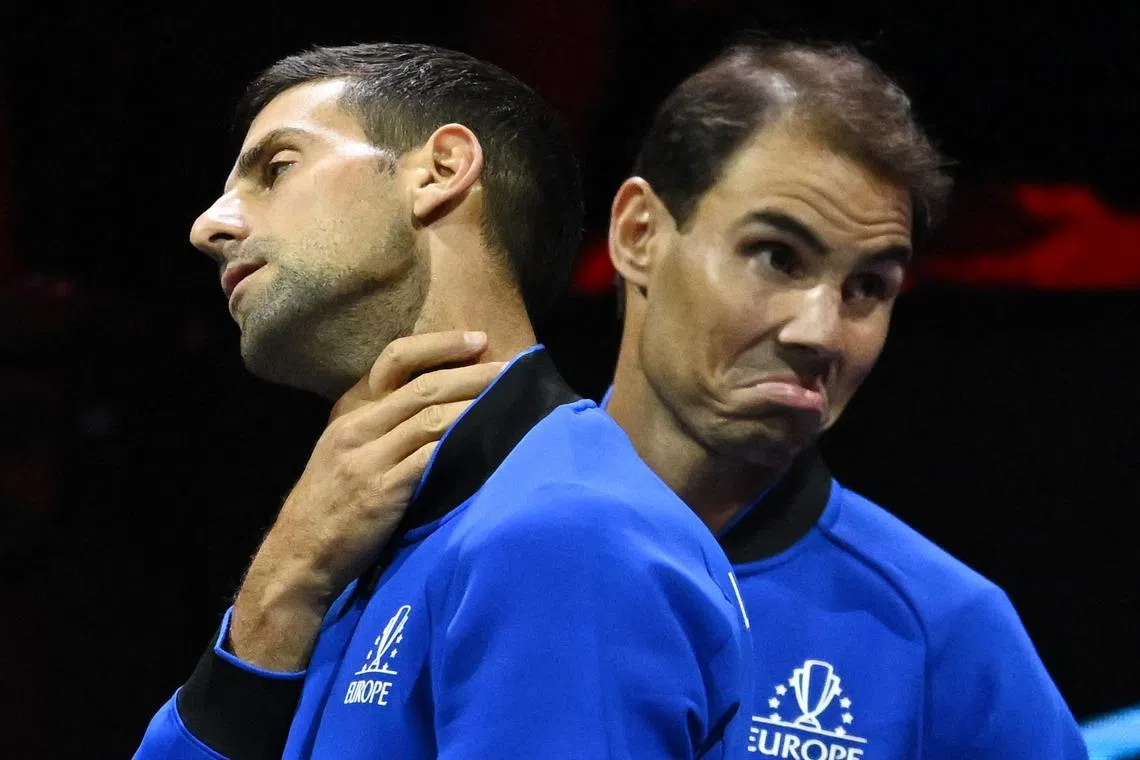 Novak Djokovic (left) and Rafael Nadal during the Laver Cup in September 2022.