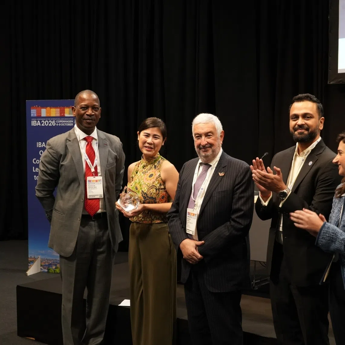 Lawyer Charmaine Yap received the International Bar Association’s Outstanding Young Lawyer of the Year Award in Copenhagen, Denmark, on Oct 8.