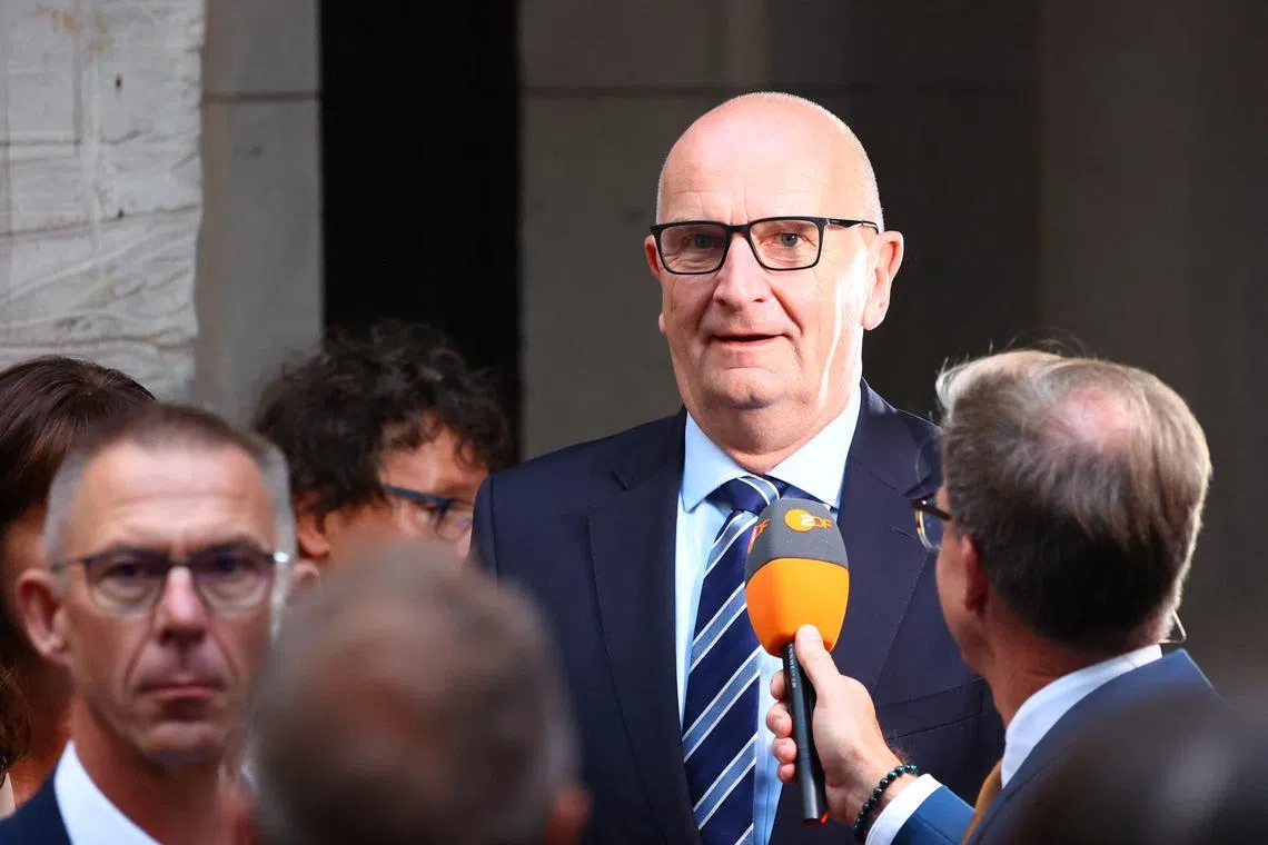 Brandenburg state premier and top candidate of Germany's Social Democratic Party (SPD) Dietmar Woidke speaks after first exit polls of the Brandenburg state election in Potsdam, Germany, September 22, 2024. REUTERS/Fabrizio Bensch