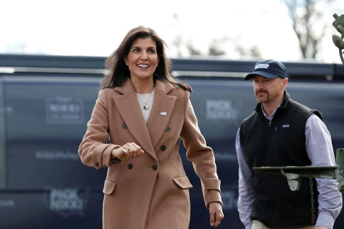 Republican presidential candidate and former U.S. Ambassador to the United Nations Nikki Haley makes a campaign visit ahead of the Republican presidential primary election in Sumter, South Carolina, U.S. February 19, 2024. REUTERS/Randall Hill