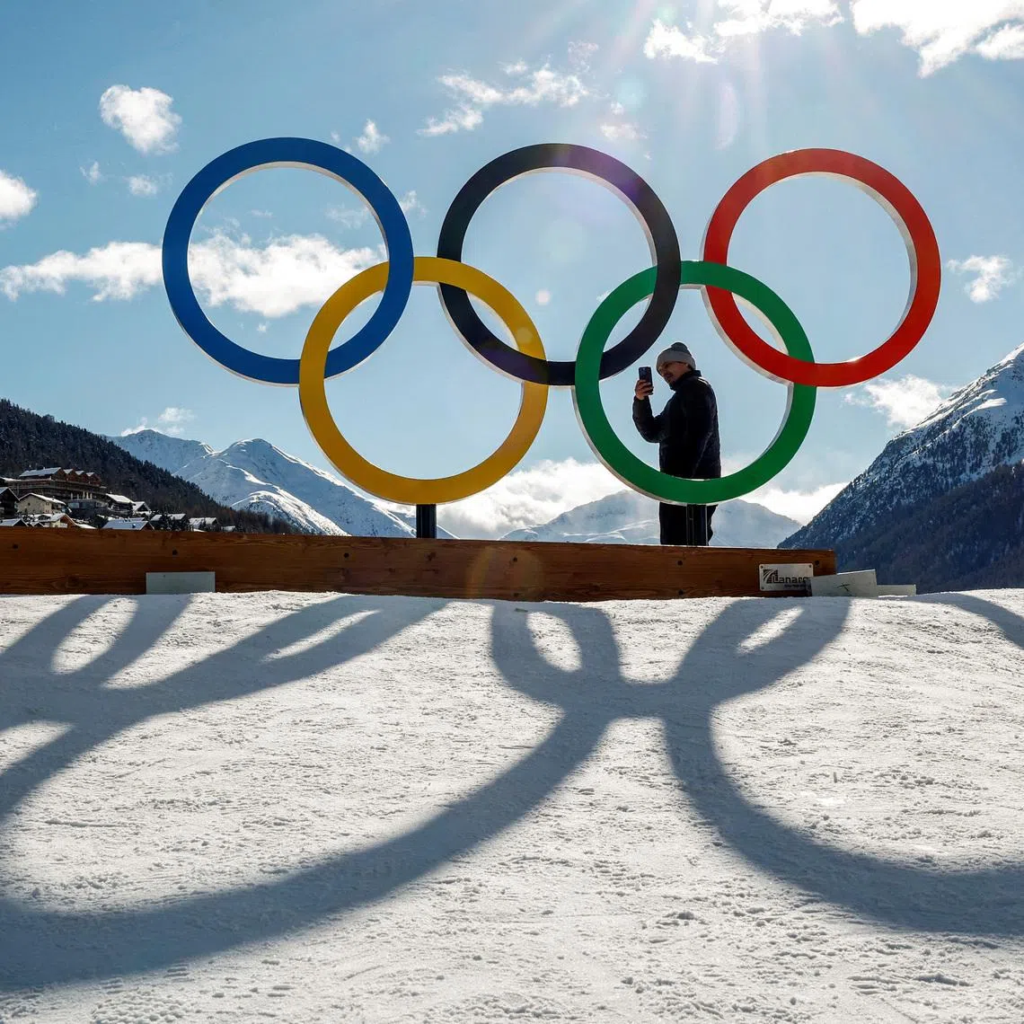 General view of the Olympic rings ahead of the Milano Cortina 2026 Winter Olympics.
