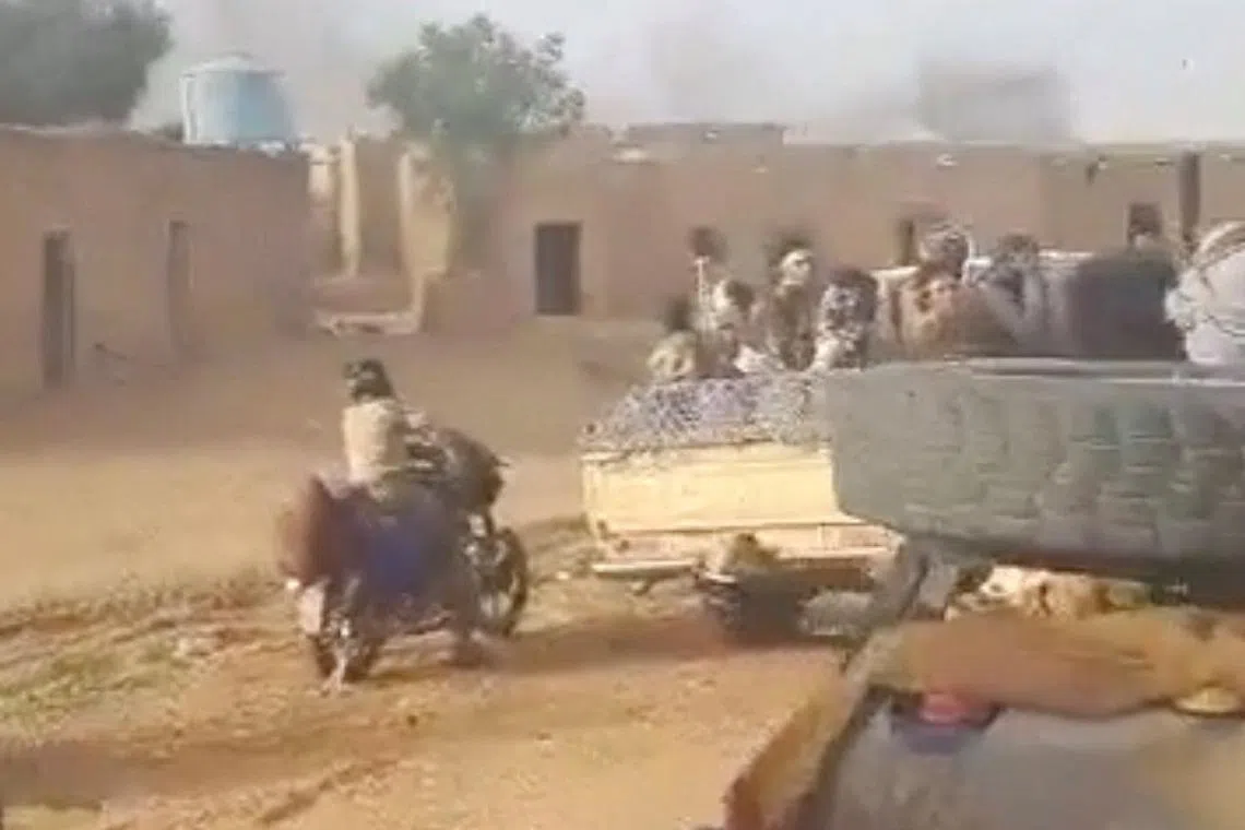 Militants ride in vehicles after chant \"God is Great\" in Anefis, Mali, as gunshots ring out Anefis, Mali, July 4, 2026 in this screengrab taken from a social media video. SOCIAL MEDIA/via REUTERS