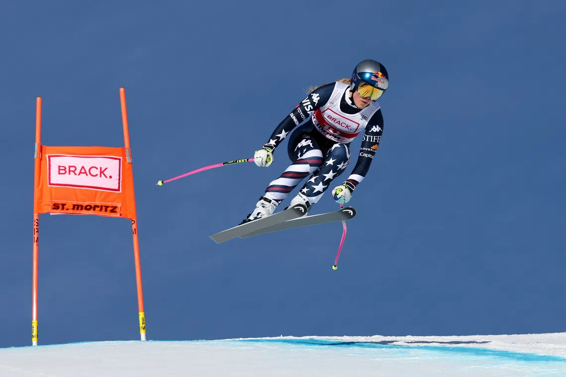Alpine skiing-Vonn wins again at 41 to make history in St Moritz downhill