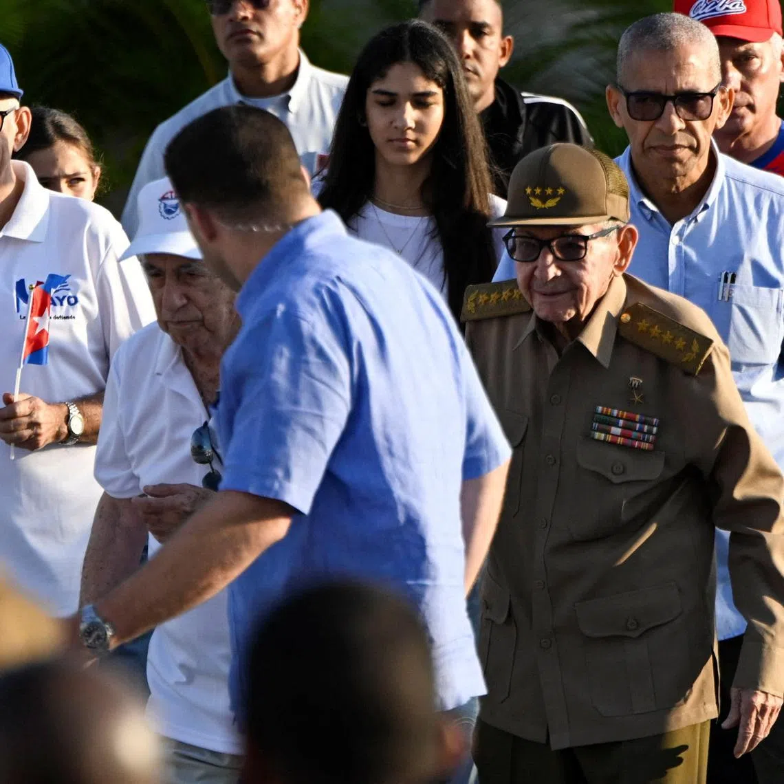 Cuba's former President Raul Castro arrives for a May Day rally, in Havana, Cuba, May 1, 2026. REUTERS/Norlys Perez