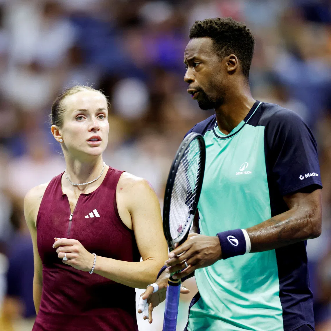 FILE PHOTO: Tennis - U.S. Open - Flushing Meadows, New York, United States - August 26, 2026 France's Gael Monfils and Ukraine's Elina Svitolina during their mixed doubles semi final match against Switzerland's Belinda Bencic and Italy's Flavio Cobolli REUTERS/Eduardo Munoz/File Photo