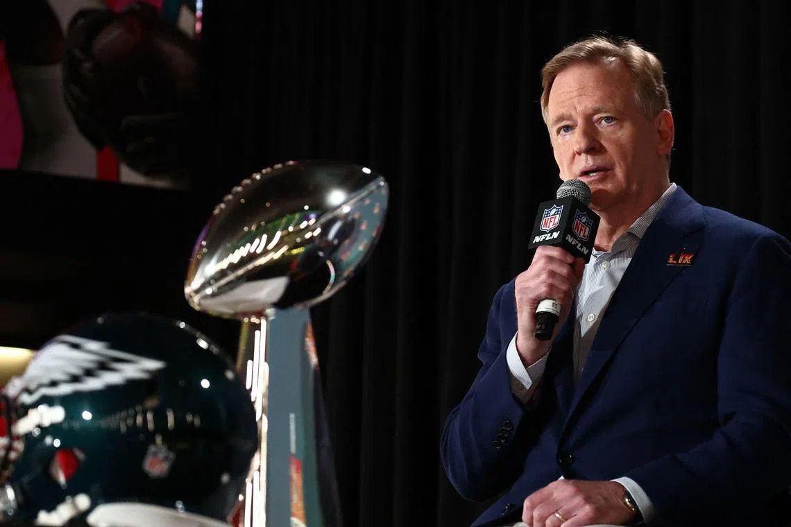 NFL commissioner Roger Goodell speaks during a press conference ahead of the Super Bowl LIX at Caesars Superdome on Feb 3,