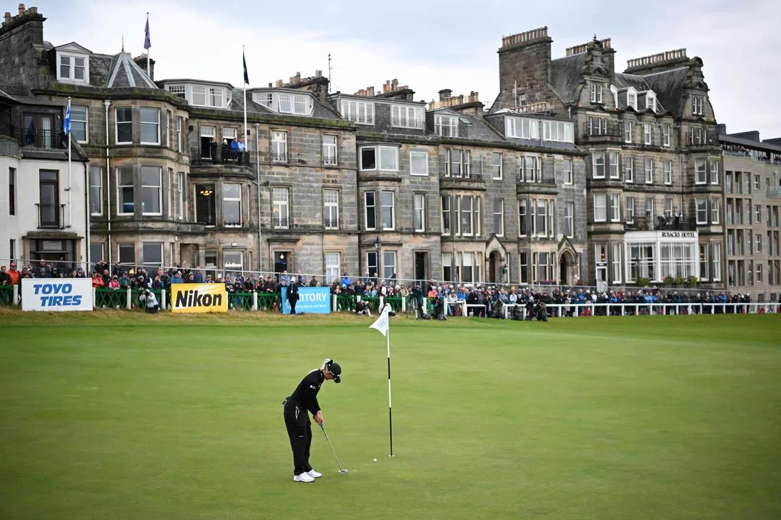 England's Charley Hull putts on the 18th green on the opening day of the 2024 Women's British Open.