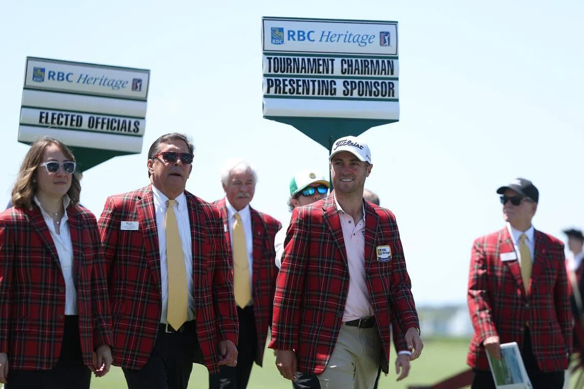 Justin Thomas during the opening ceremony for the RBC Heritage 2026 at Harbour Town Golf Links on April 14.