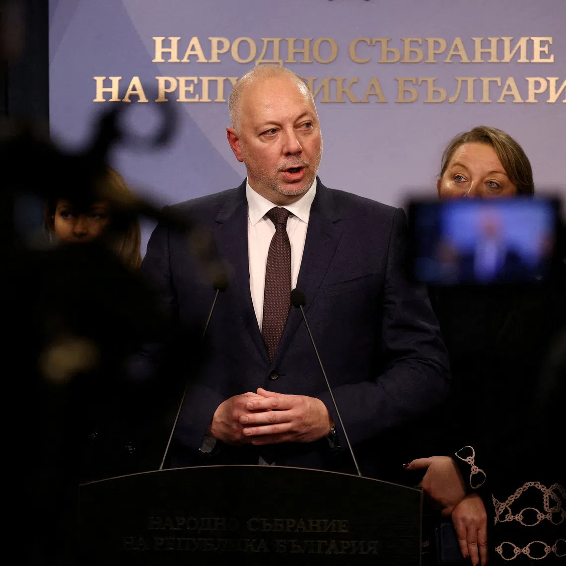 Bulgarian Prime Minister Rosen Zhelyazkov speaks to the media before announcing the resignation of his government, in Sofia, Bulgaria,  December 11, 2025. REUTERS/Stoyan Nenov