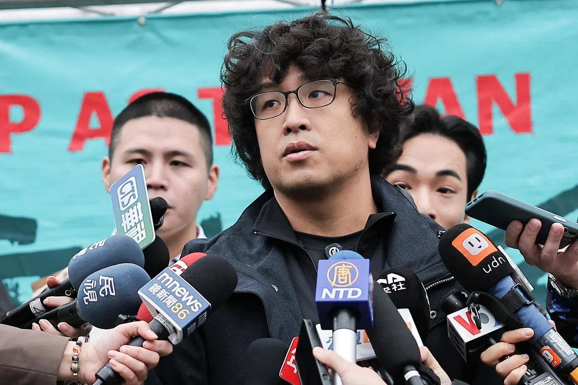 Taiwanese lawmaker Puma Shen speaks at an event in Taipei, Taiwan, December 8, 2024. REUTERS/Ann Wang