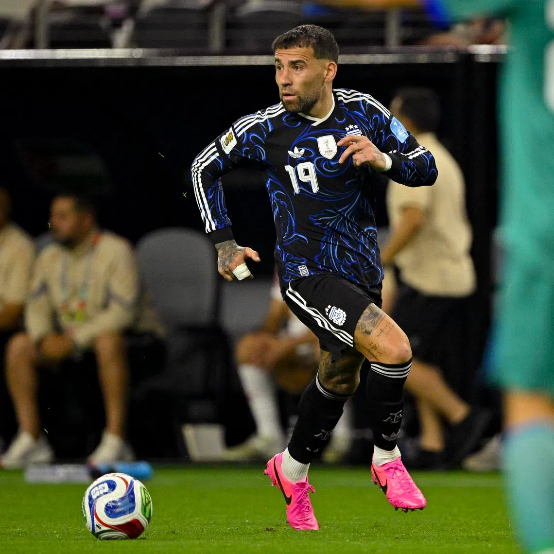 Jun 27, 2026; Arlington, Texas, USA; Argentina defender Nicolas Otamendi (19) in action during a Group J match between Jordan and Argentina in the 2026 FIFA World Cup at Dallas Stadium. Mandatory Credit: Jerome Miron-Imagn Images