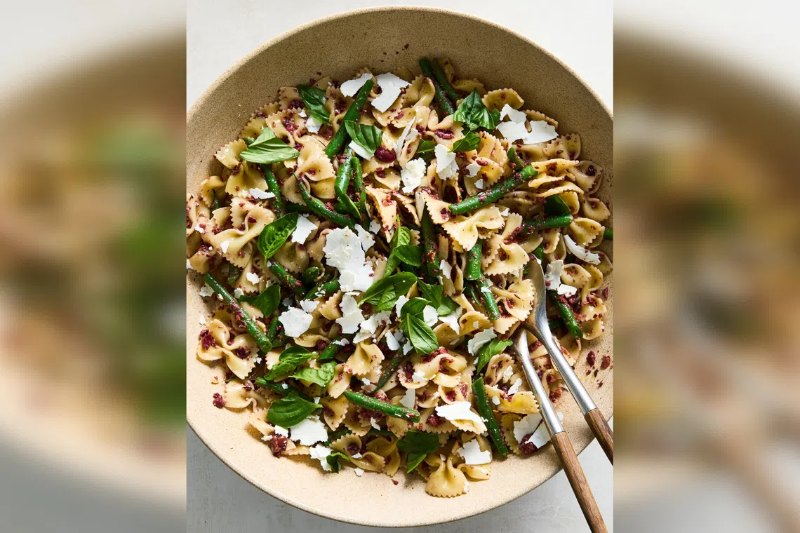 Tapenade pasta salad. To dress your pasta salad for the moment it’ll be eaten, not the moment it’s made, treat it as you would a pan of pasta.