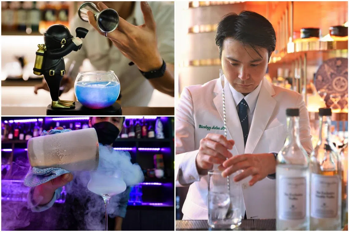(Clockwise from top left) Ume San 100, Mixology Salon and Mish Mash focus on umeshu, tea and wines respectively.