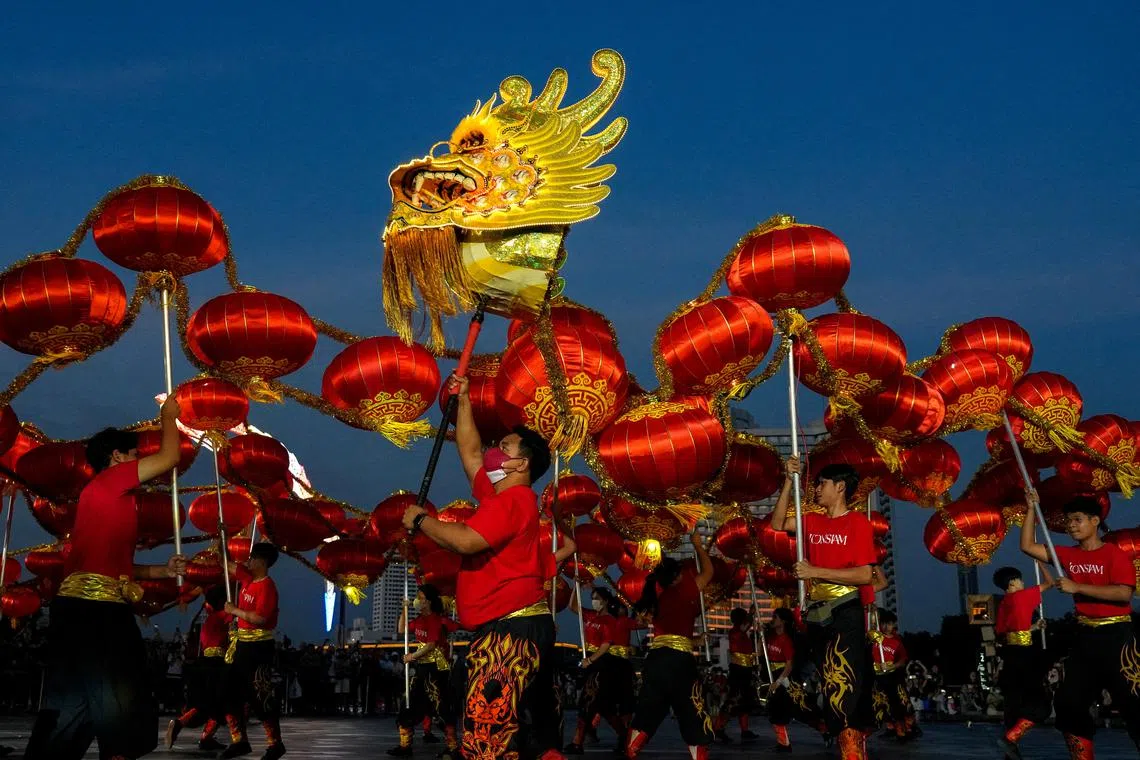 A dragon dance performance is seen ahead of the Lunar New Year celebration in Bangkok, Thailand, Jan 18, 2023. 