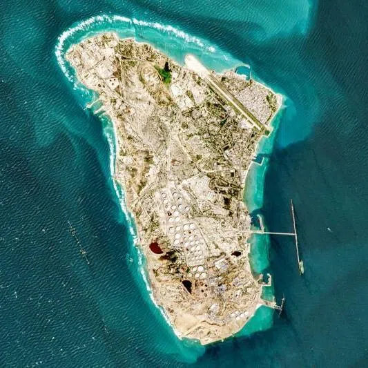 A satellite view of Iran’s Kharg Island, which hosts the country’s main crude export terminal.  