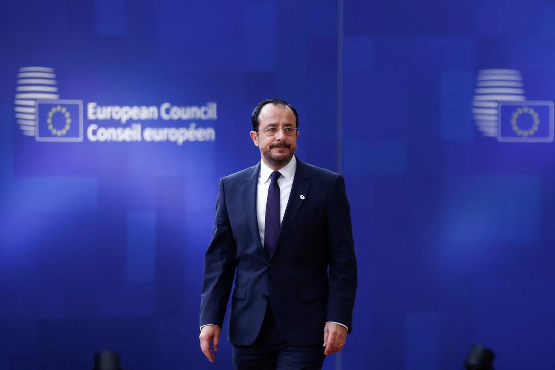 Cyprus' President Nikos Christodoulides attends a European Union leaders summit in Brussels, Belgium October 17, 2024. REUTERS/Johanna Geron/File Photo
