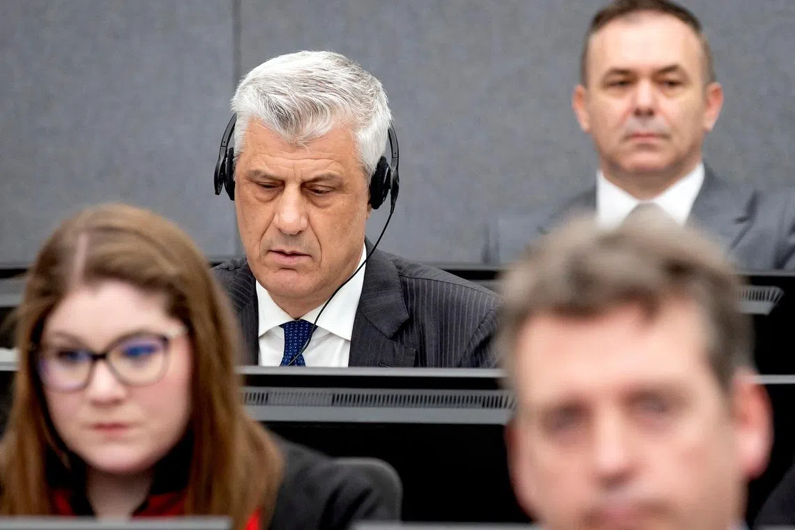FILE PHOTO: Former Kosovo President Hashim Thaci attends his war crimes trial in The Hague, Netherlands April 3, 2023.   Koen van Weel/Pool via REUTERS/File Photo