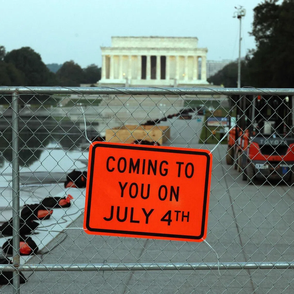 WASHINGTON, DC - JULY 02: The Lincoln Memorial Reflecting Pool is fenced off in preparations for Independence Day fireworks on July 02, 2026 in Washington, DC. The "Salute to America" Freedom 250 Independence Day firework celebration on the National Mall will feature over 800,000 fireworks and will attempt to break a world record.   Kevin Dietsch/Getty Images/AFP (Photo by Kevin Dietsch / GETTY IMAGES NORTH AMERICA / Getty Images via AFP)