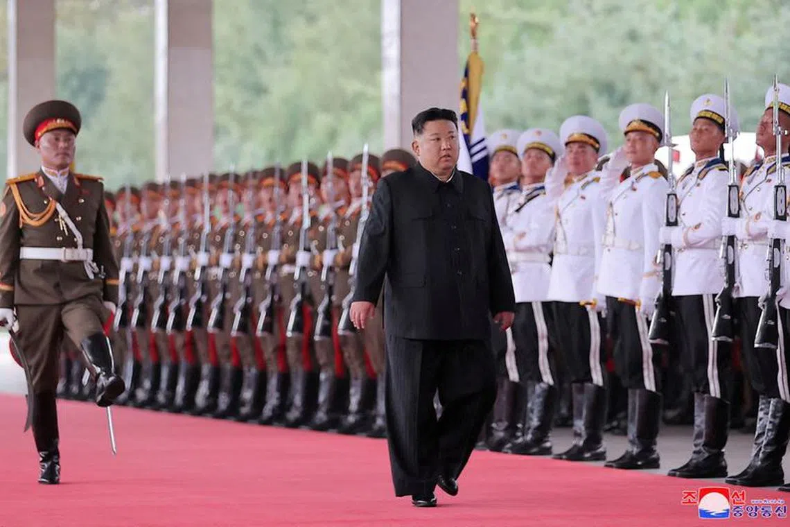 FILE PHOTO: North Korean leader Kim Jong Un departs Pyongyang, North Korea, to visit Russia, September 10, 2023, in this image released by North Korea's Korean Central News Agency on September 12, 2023.   KCNA via REUTERS    ATTENTION EDITORS - THIS IMAGE WAS PROVIDED BY A THIRD PARTY. REUTERS IS UNABLE TO INDEPENDENTLY VERIFY THIS IMAGE. NO THIRD PARTY SALES. SOUTH KOREA OUT. NO COMMERCIAL OR EDITORIAL SALES IN SOUTH KOREA./File Photo