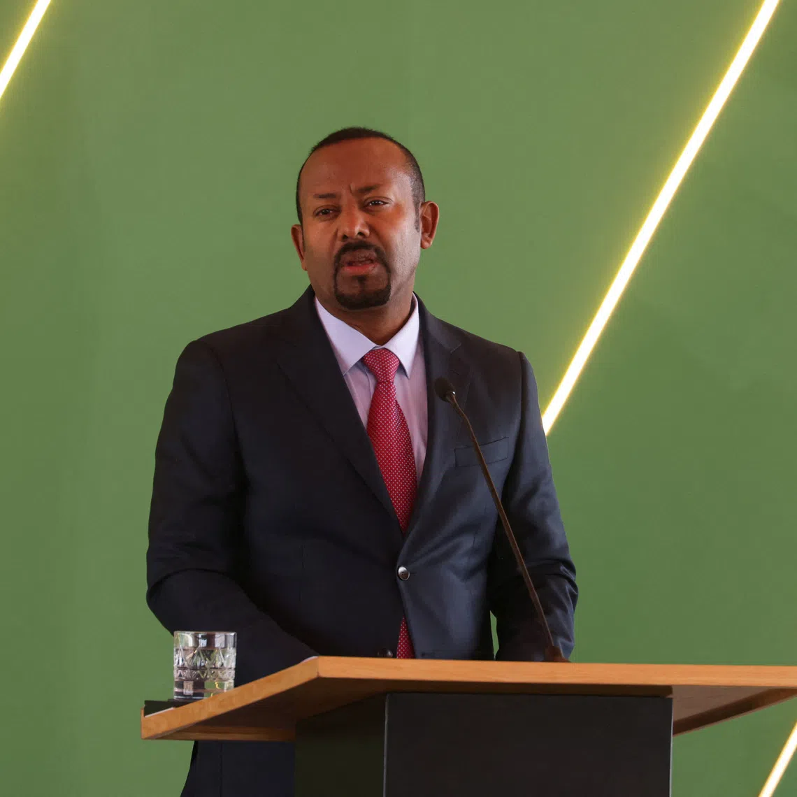 FILE PHOTO: Ethiopia’s Prime Minister, Abiy Ahmed, addresses the commencement of construction of the Bishoftu International Airport in Abusera, Ethiopia, January 10, 2026. REUTERS/Tiksa Negeri/File Photo