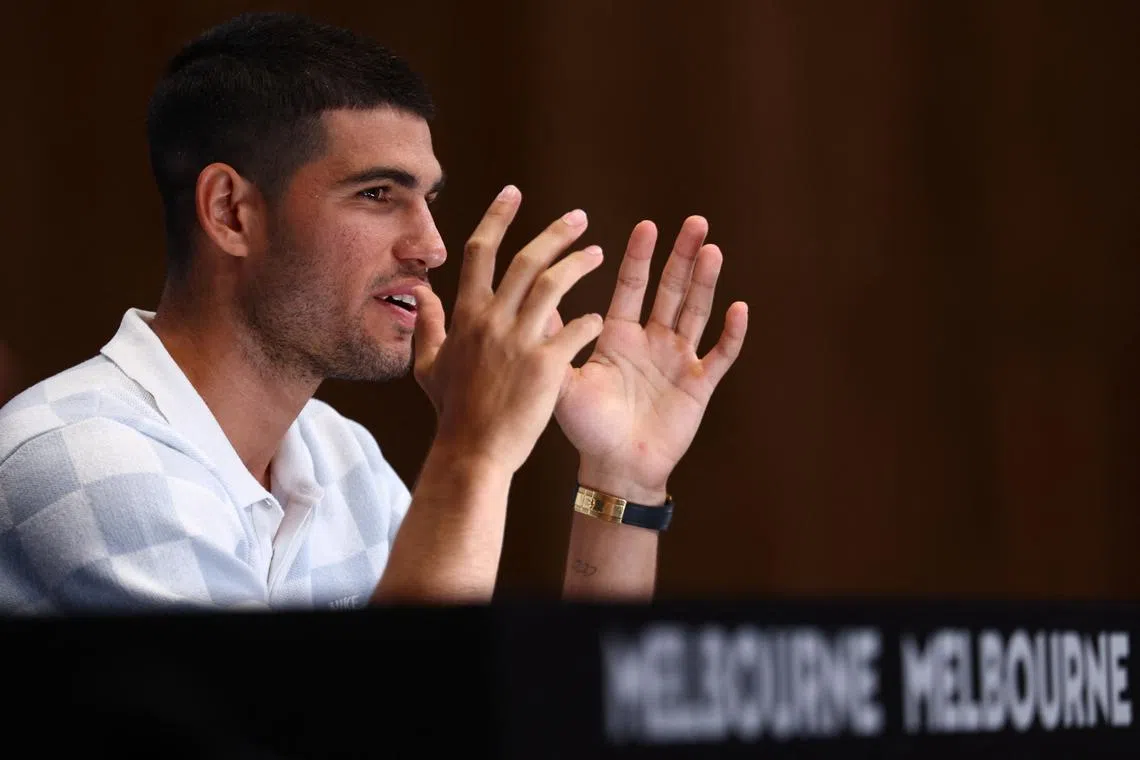 Tennis - Australian Open - Press Conference - Melbourne Park, Melbourne, Australia - January 11, 2025 Spain's Carlos Alcaraz during a press conference ahead of the Australian Open REUTERS/Edgar Su