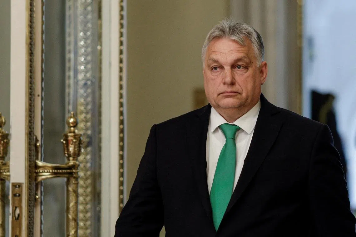 Hungarian Prime Minister Viktor Orban arrives for a meeting with EU leaders, in Bucharest, Romania, April 3, 2024. Inquam Photos/Octav Ganea via REUTERS/File Photo