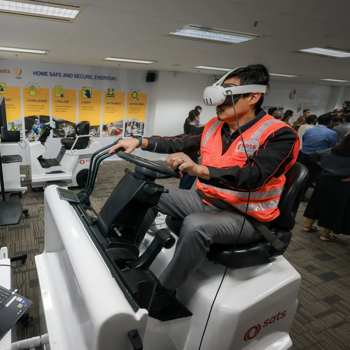 A forklift simulator at the SATS Immersive Centre, a new training facility launched on Oct 15.