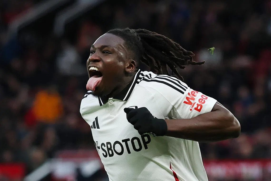 FILE PHOTO: Soccer Football - FA Cup - Fifth Round - Manchester United v Fulham - Old Trafford, Manchester, Britain - March 2, 2025  Fulham's Calvin Bassey celebrates scoring their first goal REUTERS/Phil Noble/File Photo