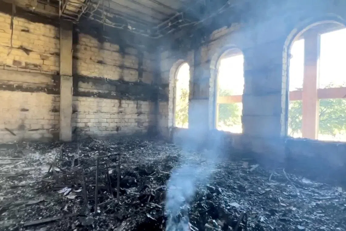 FILE PHOTO: An interior view of Derbent synagogue following an attack by gunmen and a fire, in Derbent in the region of Dagestan, Russia June 24, 2024, in this still image taken from video. Head of the Dagestan region Sergei Melikov via Telegram/Handout via REUTERS/ File Photo