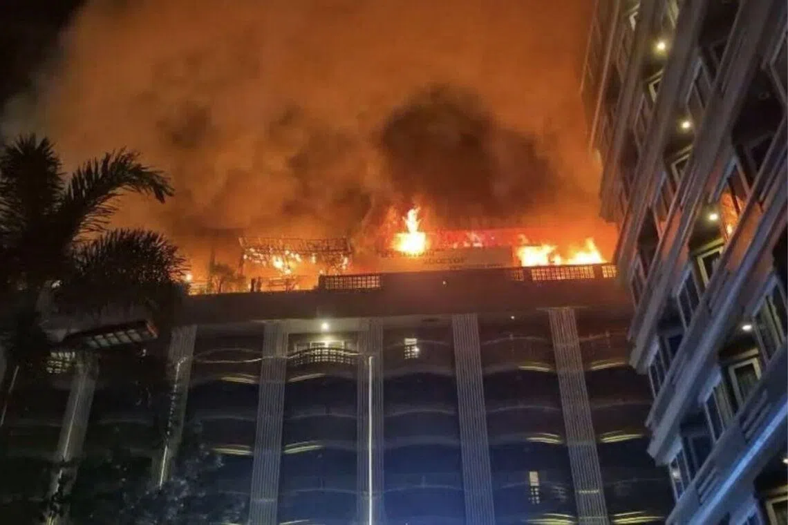 The fire broke out at around 9pm (10pm Singpaore time).