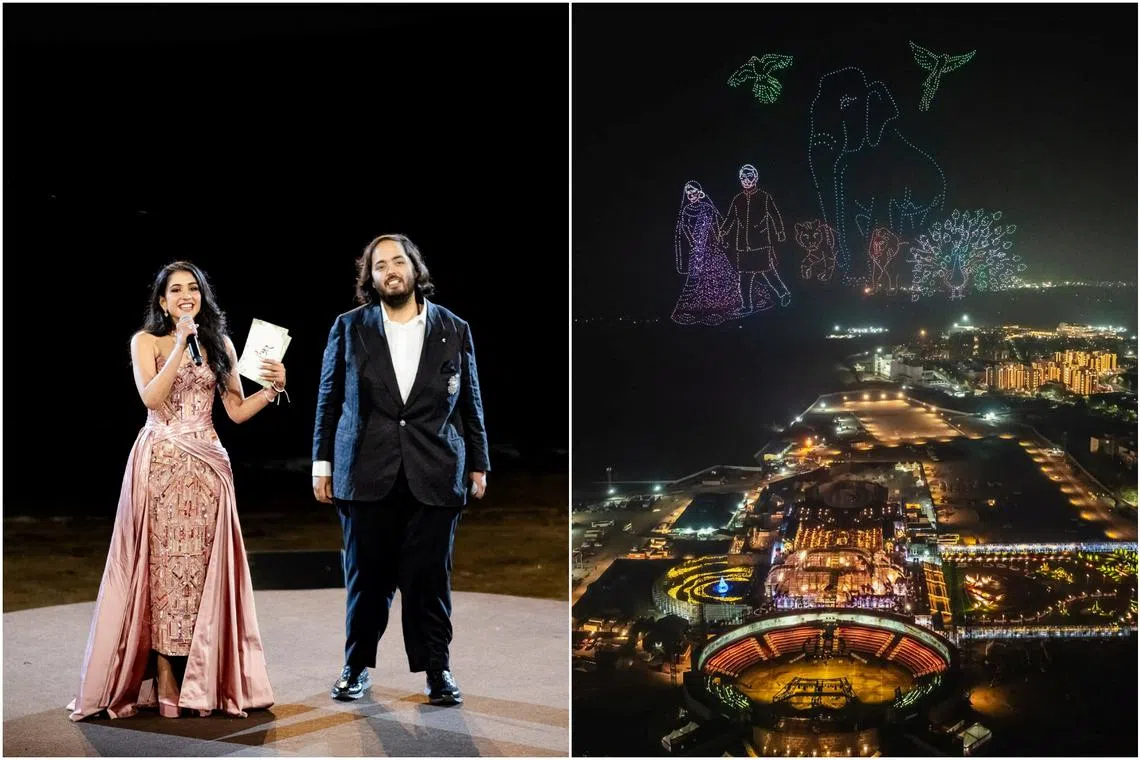 Anant Ambani and Radhika Merchant during their pre-wedding celebrations in Jamnagar, Gujarat, India, on March 1.