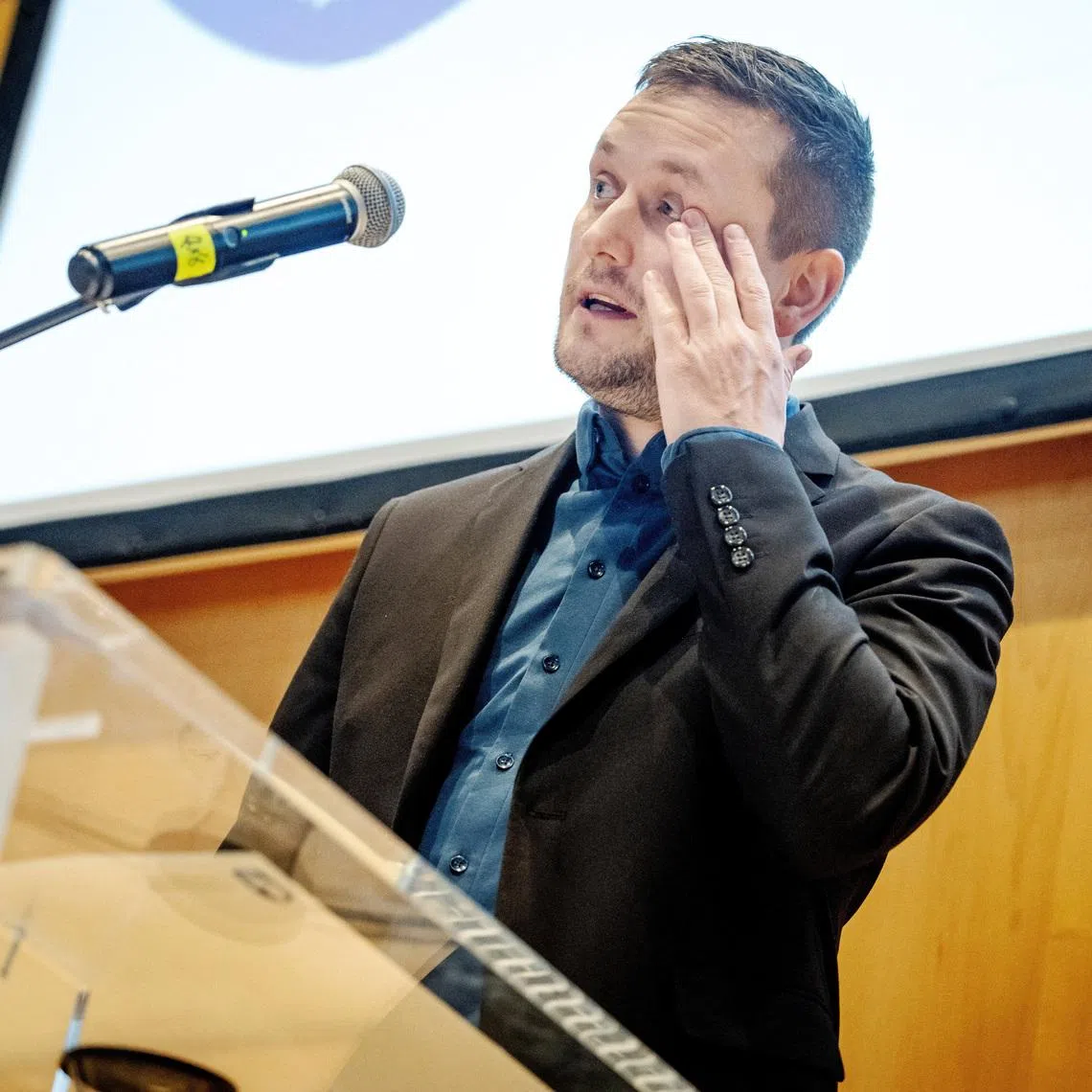 Greenland's Prime Minister Jens-Frederik Nielsen holds a press conference for the foreign press at the cultural center Katuaq in Nuuk, Greenland, January 22, 2026.