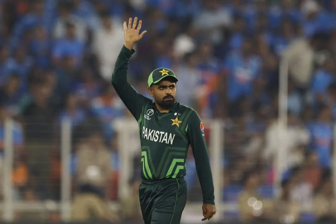 FILE PHOTO: Cricket - ICC Cricket World Cup 2023 - India v Pakistan - Narendra Modi Stadium, Ahmedabad, India - October 14, 2023 Pakistan's Babar Azam waves during the match REUTERS/Adnan Abidi/File Photo