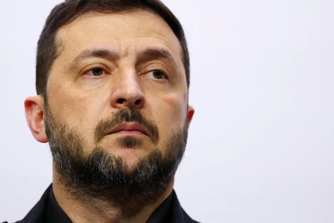 Ukraine's President Volodymyr Zelenskiy attends a press conference during the European Political Community summit in Copenhagen, Denmark, October 2, 2025. REUTERS/Piroschka van de Wouw