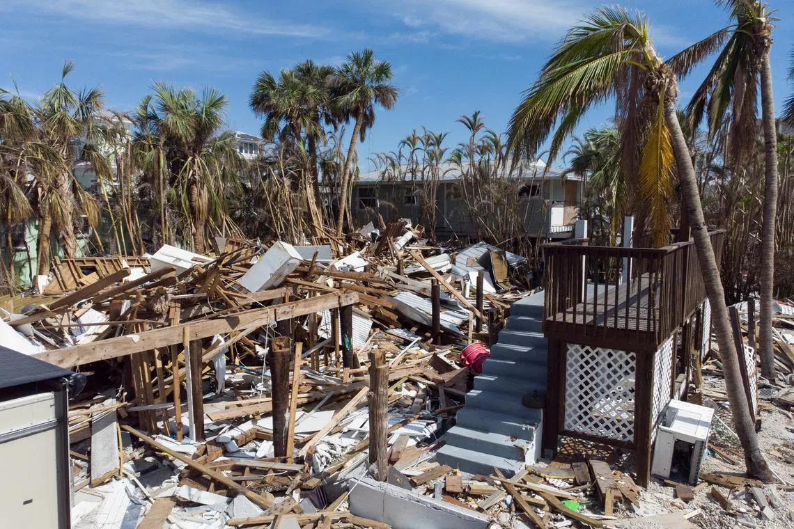 Remains of destroyed houses were seen almost one month after Hurricane Ian landfall in Fort Myers Beach in Florida on October 2022. 