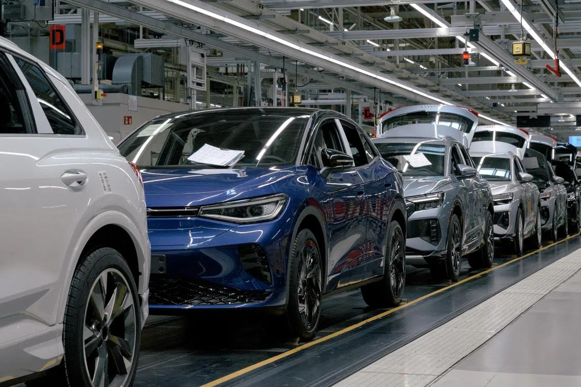 An assembly line at the Volkswagen factory in Zwickau, Germany. Cars are a cornerstone of the German economy.