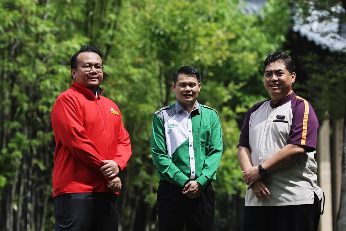 Mr Muhammad Fawze Fazal, senior station manager at SMRT Trains; Mr Tham Kok Poi, bus captain with Tower Transit Singapore; and Mr Dandiyar Misro, senior customer service officer with SBS Transit are recipients of the Outstanding Award at the Transport Gold Awards.