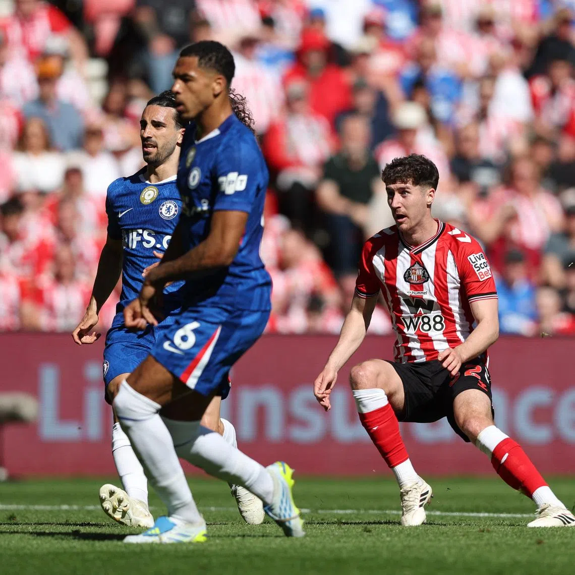 Soccer Football - Premier League - Sunderland v Chelsea - Stadium of Light, Sunderland, Britain - May 24, 2026 Sunderland's Trai Hume scores their first goal REUTERS/Scott Heppell