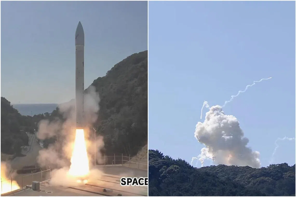 The 18 metre rocket exploded seconds after lifting off, leaving behind a large loud of smoke and a fire near the launch pad.