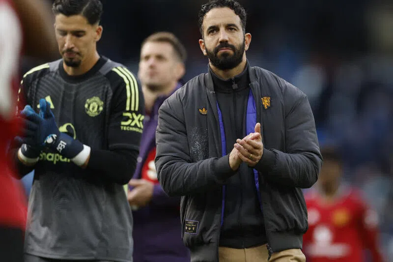 Manchester United manager Ruben Amorim looking dejected after the match.