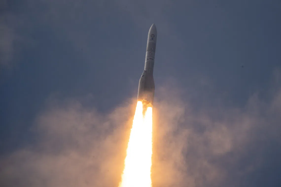 FILE PHOTO: Europe's Ariane 6 rocket takes off, in Kourou, French Guiana, July 9, 2024. European Space Agency (ESA)/Manuel Pedoussaut/Handout via REUTERS/File Photo