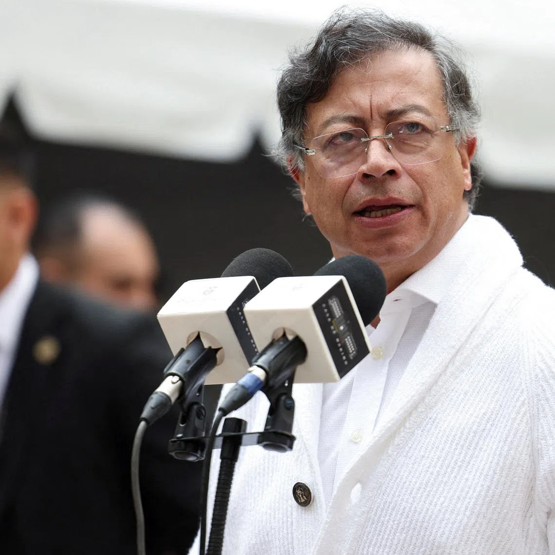 FILE PHOTO: Colombian President Gustavo Petro speaks during a press conference after casting his vote in congressional elections and party primaries for presidential candidate, in Bogota, Colombia March 8, 2026. REUTERS/Luisa Gonzalez/File Photo