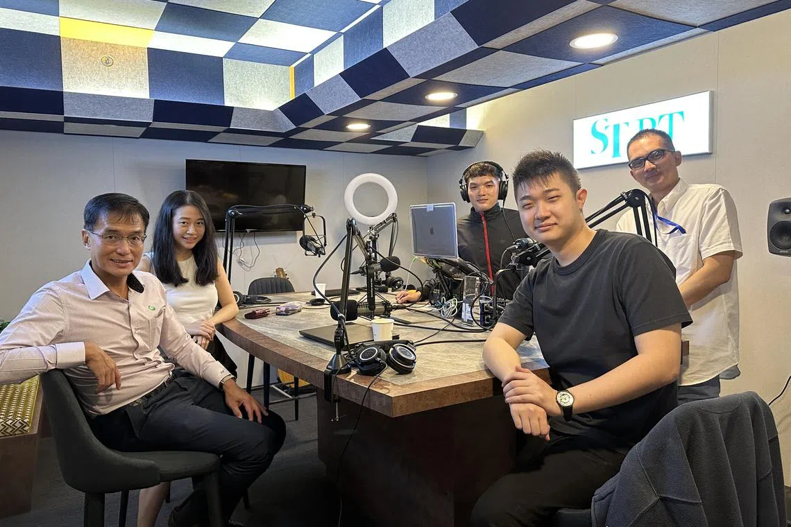 (From left) Frankie Phua, head of group risk management at UOB, ST journalist Jessie Lim, podcast producer Teo Tong Kai, crime correspondent David Sun and deputy news editor Andre Yeo.