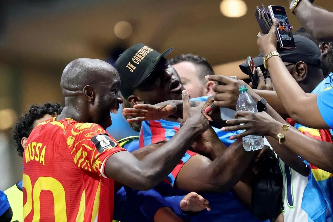 Yoane Wissa celebrating the Democratic Republic of Congo’s 3-1 World Cup win over Uzbekistan in Atlanta on June 27.