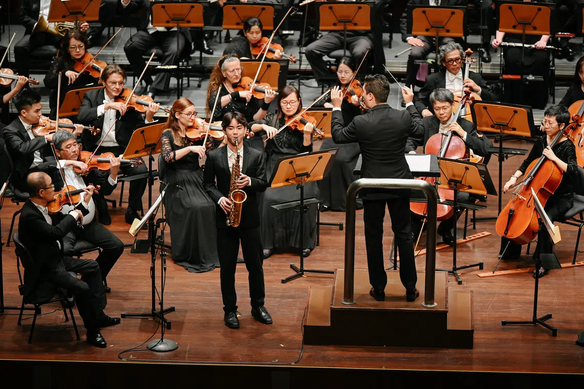 Saxophonist Dante Tan Yu Jie played in the Singapore Symphony Orchestra’s (SSO) annual President’s Young Performers concert.